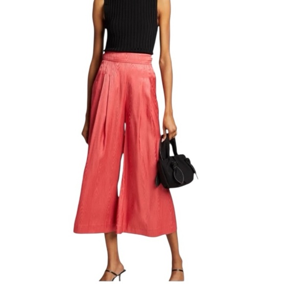 Veronica Beard Leonor Wide Leg Cropped Pant In Melon Womens Satin Palazzo 6 - Picture 1 of 10